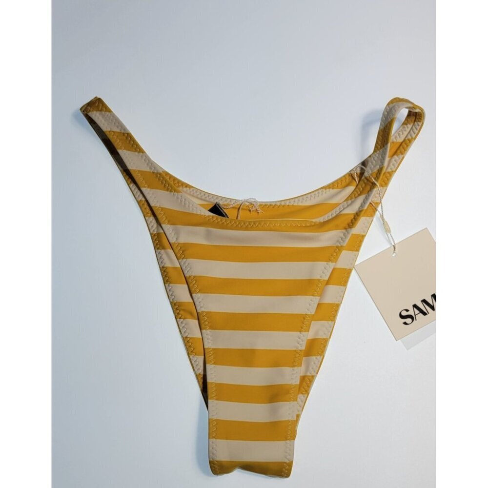 SAME Los Angeles Bottom Swim Womens High Rise Striped Yellow/White Medium NWT